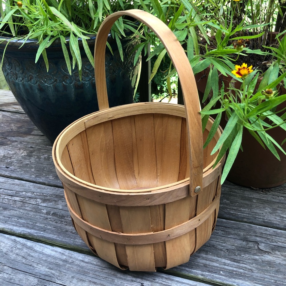 Medium Wood Slat Basket with Handle